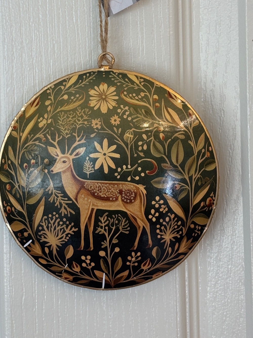 Stag Deer on Dark Green Background Christmas Ornament ~